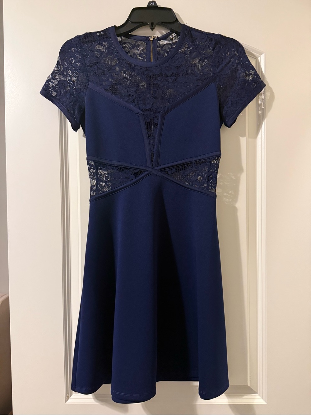 Express Navy Lace Paneled Fit & Flare Dress